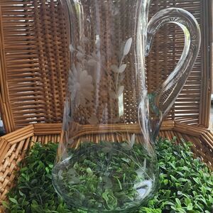 Vintage Etched Floral Pitcher Large